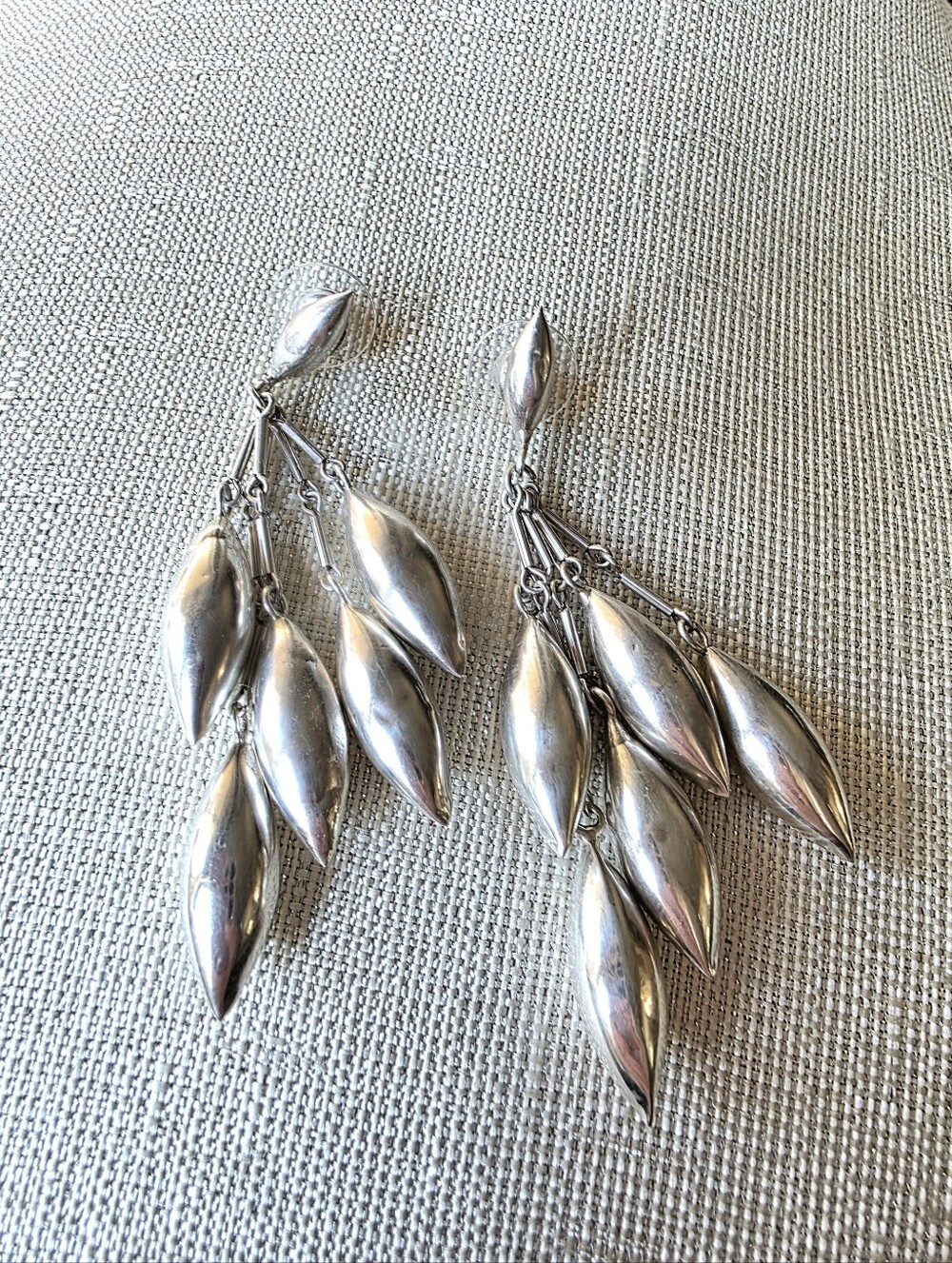 Vintage Taxco Mexico 925 Sterling Silver Dangle Earrings 3.5" (21.8g)